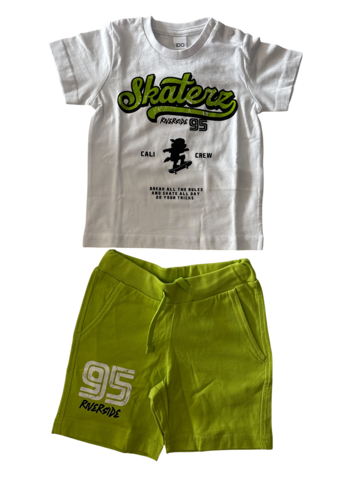 Completo estivo neonato iDO cotone bianco e verde lime