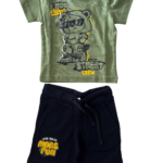 completo neonato iDO verde militare con shorts blu