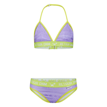 Bikini bambina Delinda Violet Retour DNM con dettagli verde lime