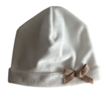 Cappellino neonato Ninnaoh in ciniglia panna con fiocco beige