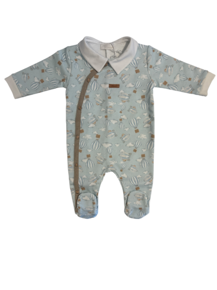 Tutina neonato caldo cotone Ninnaoh verde acqua polvere con fantasia mongolfiere