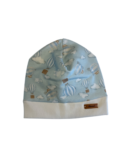 Cappellino neonato Ninnaoh verde acqua polvere con fantasia mongolfiere