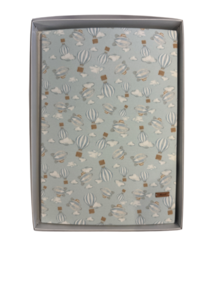 Copertina neonato Ninnaoh verde acqua polvere con mongolfiere 65×85 cm